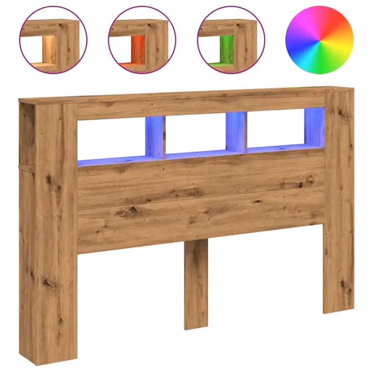 Berkfield Home Artisan Oak LED Headboard in Brown with Integrated Lighting, Shelf and USB Charging Port, W: 160 cm, D: 18.5 cm, H: 103.5 cm