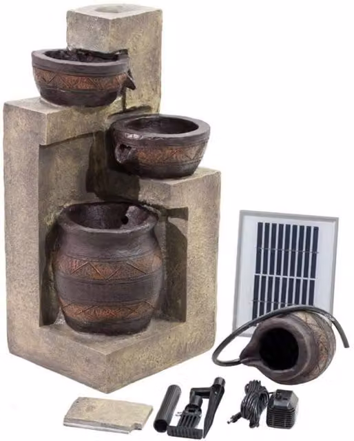 Primrose Juno 4-Tier Cascading Tabletop Water Feature with White LED Lights in Brown and Terracotta