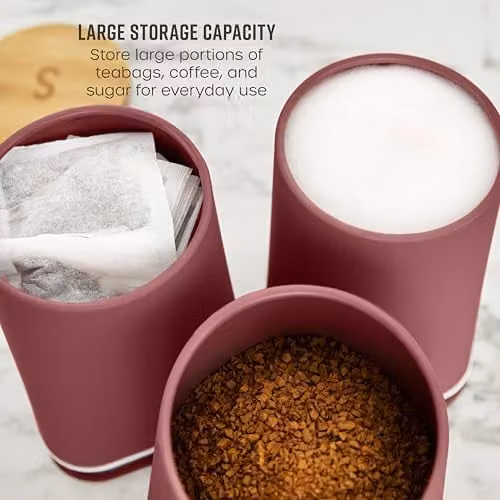 Swan Nordic Set of 3 Kitchen Storage Canisters in Pink Floral with Metal and Wood Accents, 1.3 l – 4