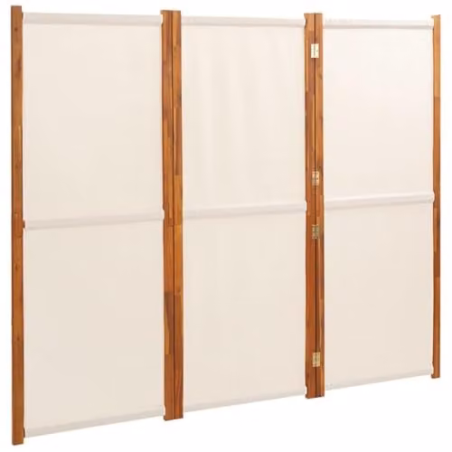 vidaXL 3-Panel Acacia Wood and Textilene Room Divider, White, H: 210 cm x W: 180 cm x D: 180 cm