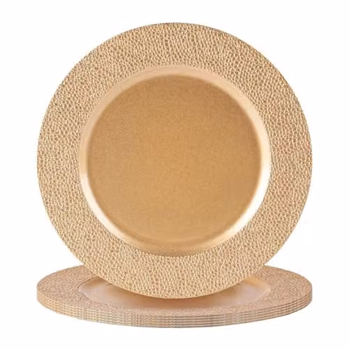 Argon Tableware Hammered Gold Melamine Charger Plates, Diameter: 33 cm, Pack of 6