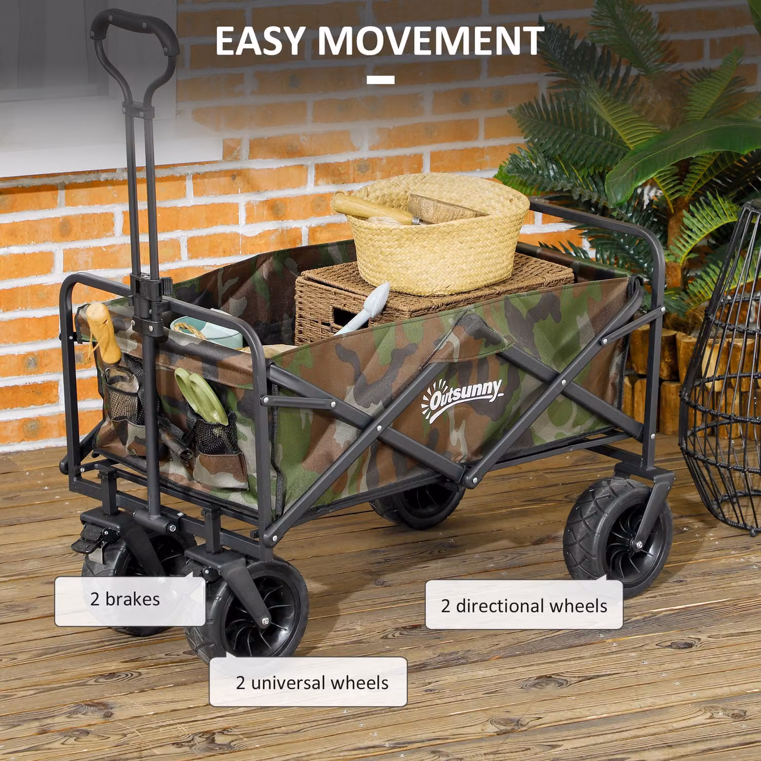Outsunny Folding Garden Trolley with Carry Bag, Multicolour Outdoor Wagon Cart with 100kg Capacity – 7