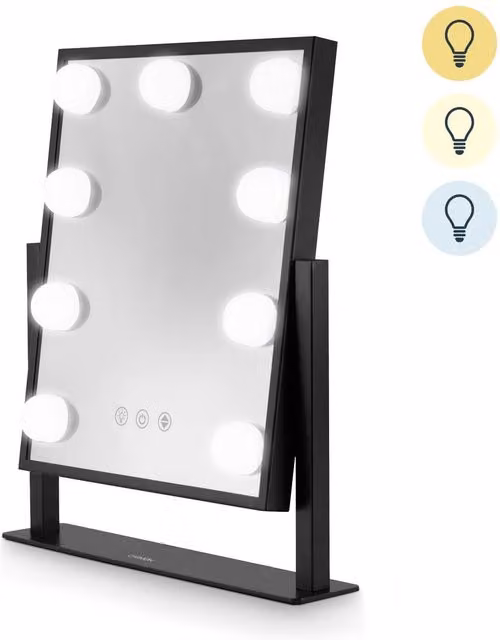 Carmen Hollywood 9 Bulb LED Tabletop Mirror with Black Metal Frame
