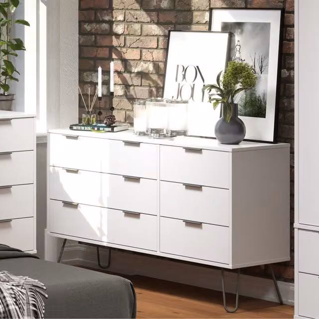 Core Augusta Modern 3+3 Drawer Wide Chest of Drawers in White and Grey