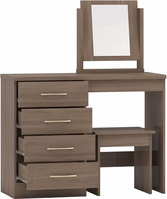 Seconique Nevada 4 Drawer Dressing Table Set in Rustic Oak Brown