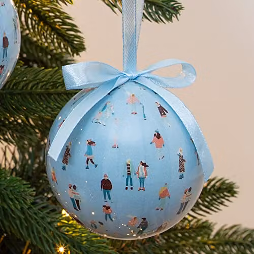 The Christmas Workshop Set of 14 Festive Christmas Baubles in Blue and White with Various Winter Designs, Diameter: 7.5 cm – 4
