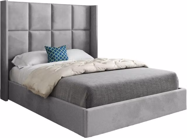 Casani Modern Upholstered Velvet Bed Frame in Grey, W/D/H: 140 x 200 cm – 1