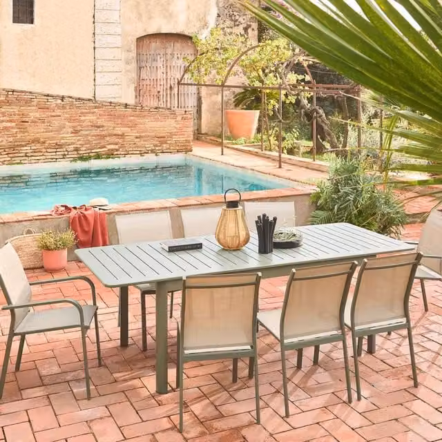 sweeek Set of 2 Stackable Aluminium Garden Chairs in Khaki – 1