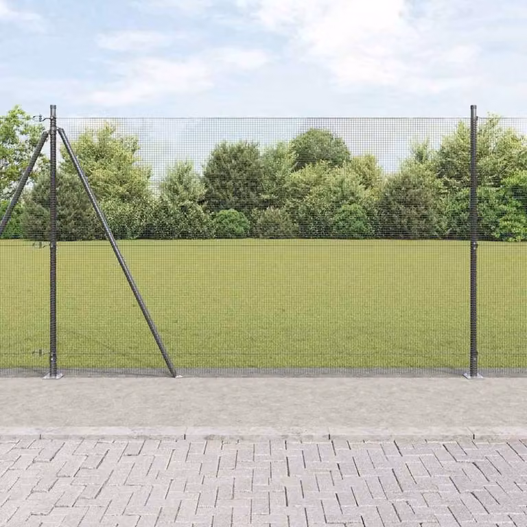 Berkfield Home Grey Steel Welded Wire Fence with 13 Flanged Posts, 1.5 x 50 m