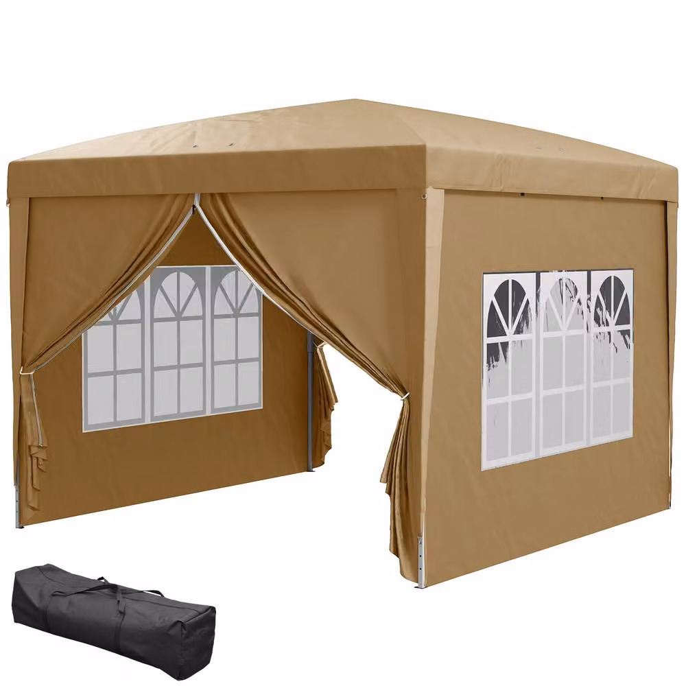 Outsunny Pop Up Gazebo with Windows and Curtain Walls, Beige, W: 300 cm, D: 290 cm, H: 258 cm – 2