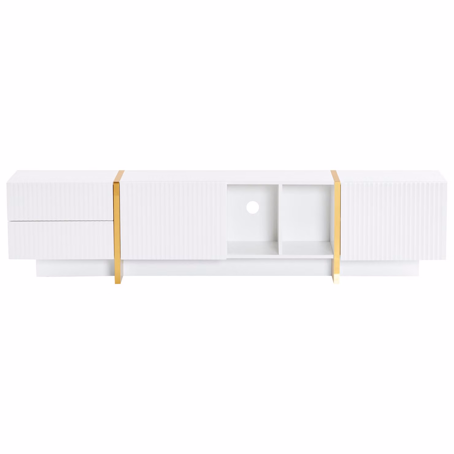 Aosom Modern TV Cabinet with Storage and Open Shelves for up to 85-Inch TVs, White and Gold, W: 190 cm, D: 35 cm, H: 45 cm – 2