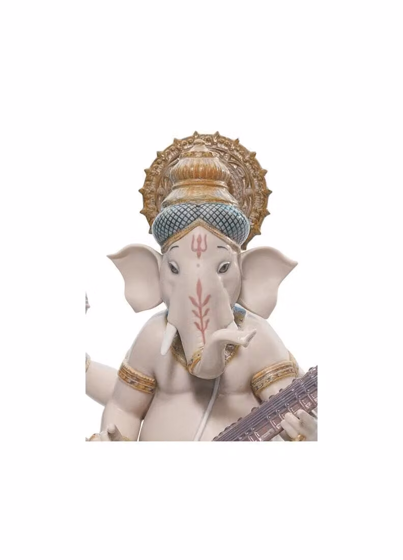 Lladró Veena Ganesha Porcelain Figurine in Beige