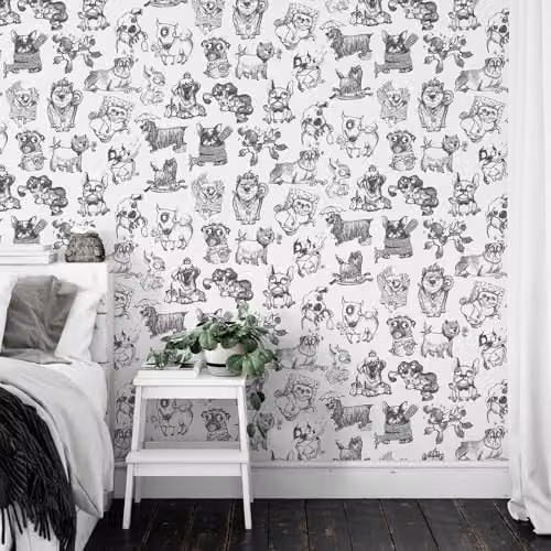 Muriva Pooches Dog Themed Monochrome Wallpaper in Black and White for Childrens Rooms and Nurseries – 2