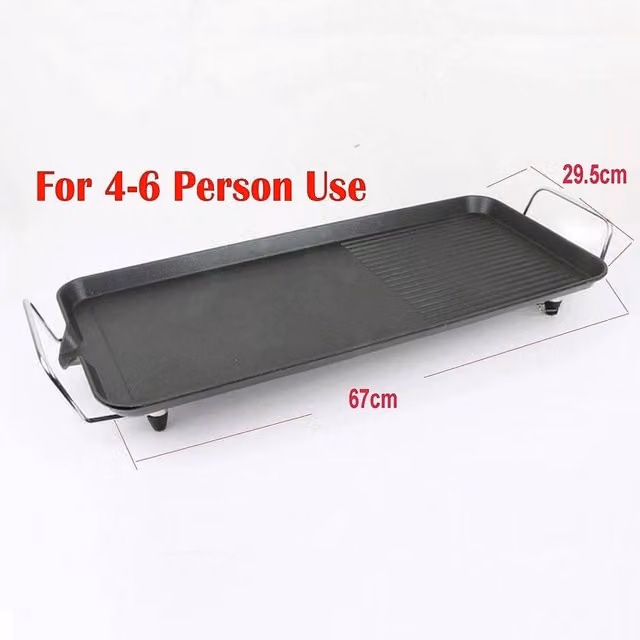 NESTLUNE Black Electric Teppanyaki Grill Tabletop BBQ Hot Plate, W/D/H: 67 x 29.5 x 8 cm