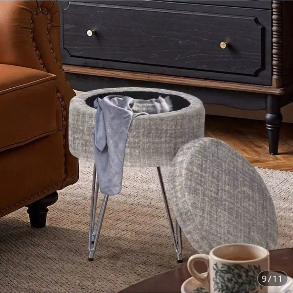 KORVIXA Round Footrest Stool with Storage in Grey – 2
