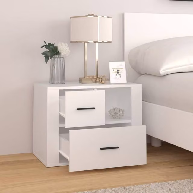 Berkfield Home Classic Bedside Cabinet in White, W/D/H: 60 x 36 x 45 cm