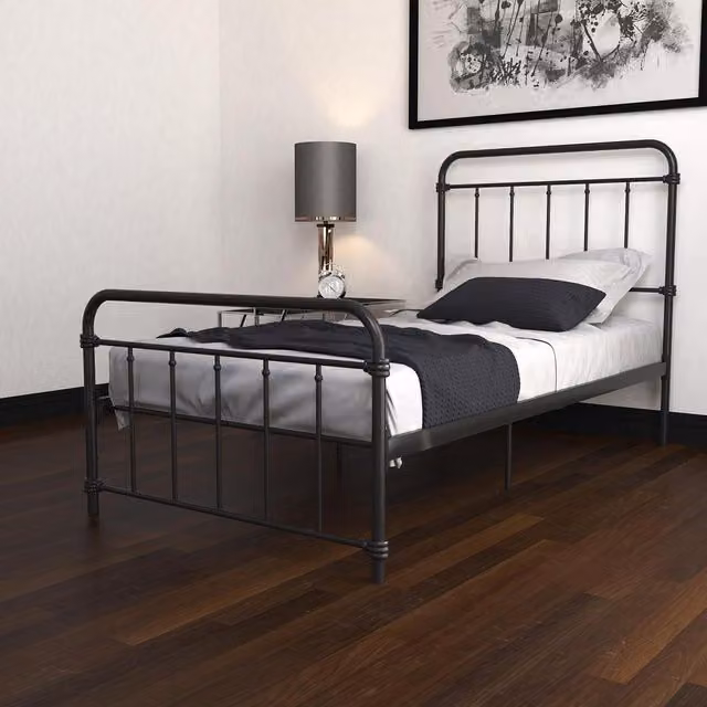 Wallace Vintage Metal Single Bed in Black, W/D/H: 90 x 190 cm
