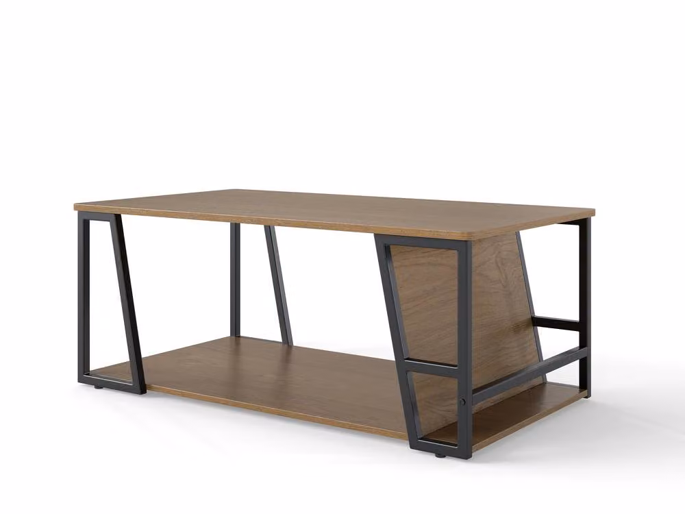 Costway 2-Tier Rectangular Industrial Coffee Table with Shelf in Brown and Natural Wood – 2