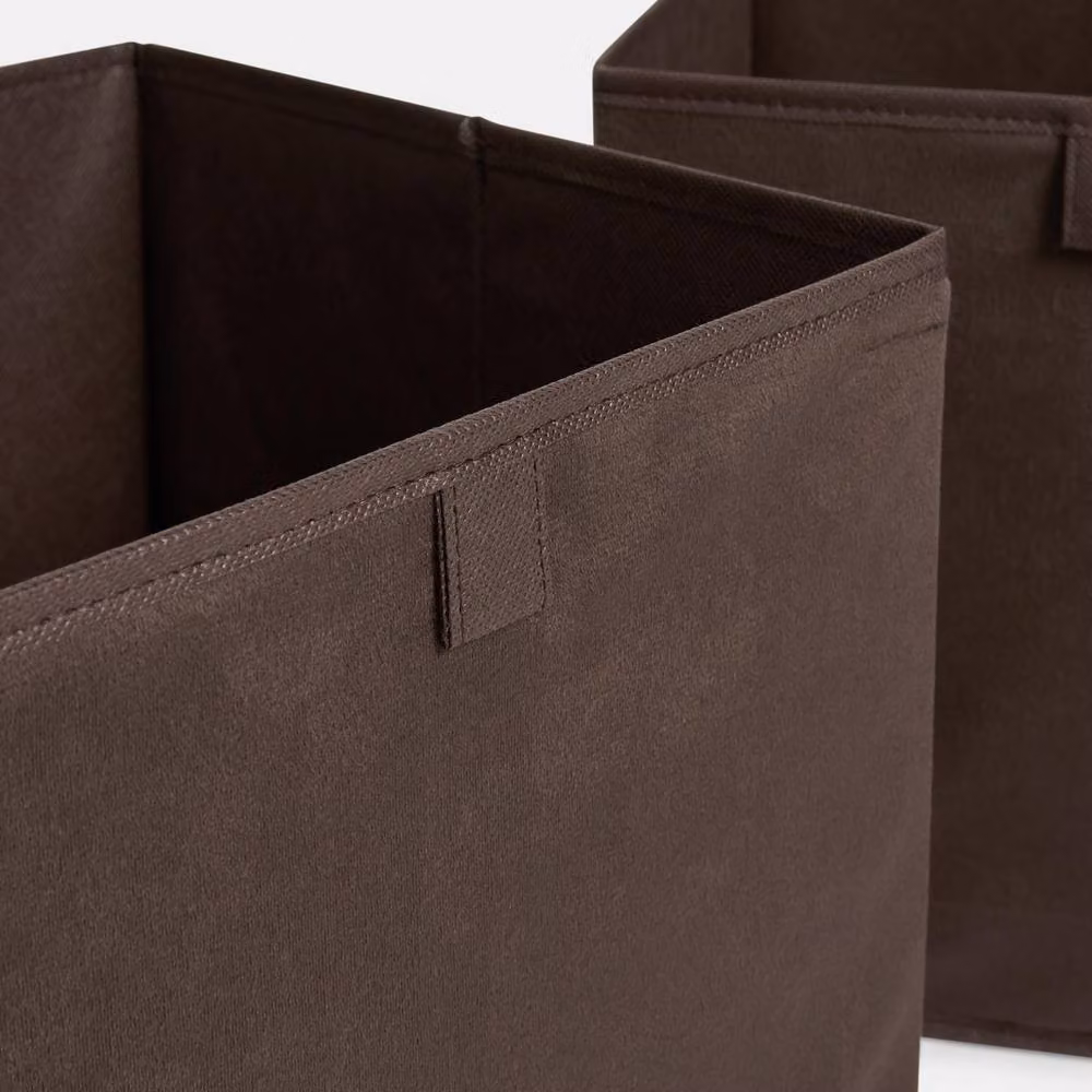 OHS 2 x Matte Velvet Cube Folding Storage Organisers in Brown – 3