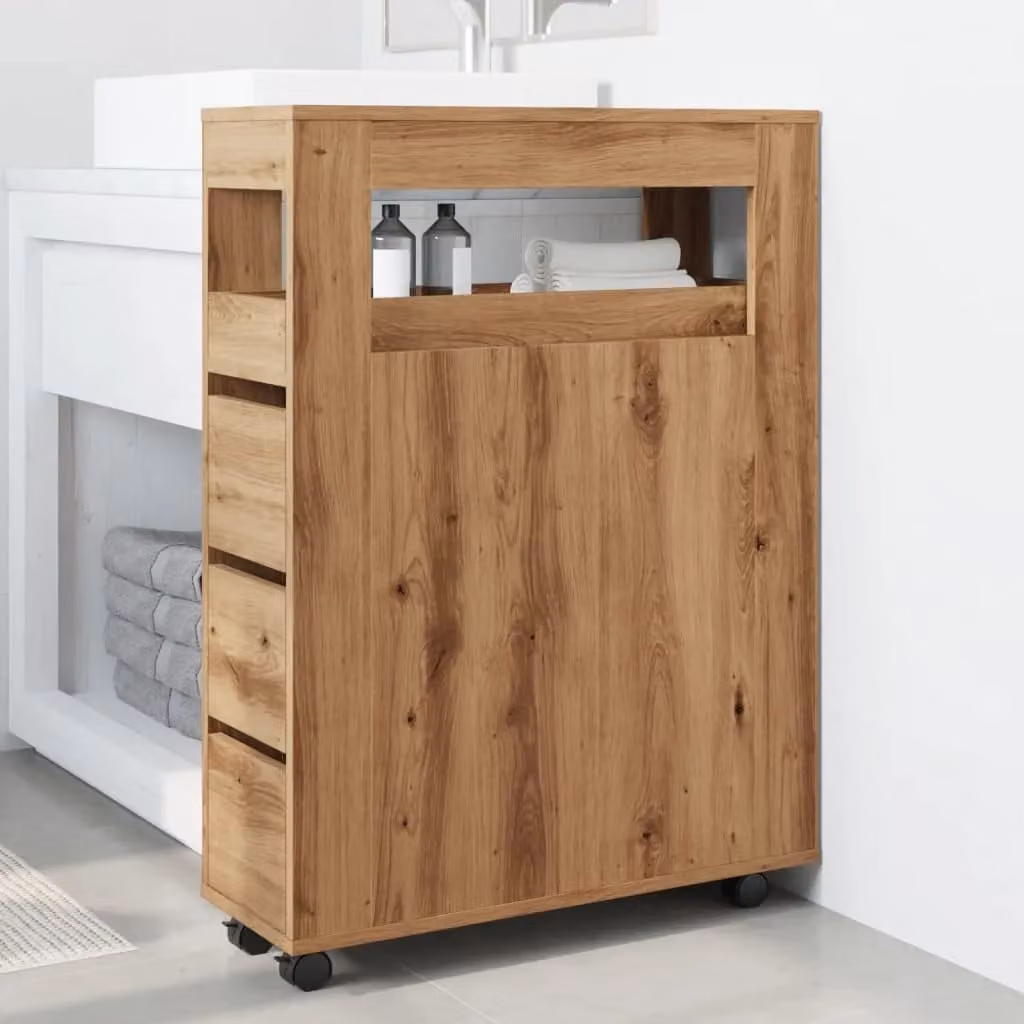 Berkfield Home Narrow Bathroom Cabinet with Wheels in Artisan Oak Brown – 3
