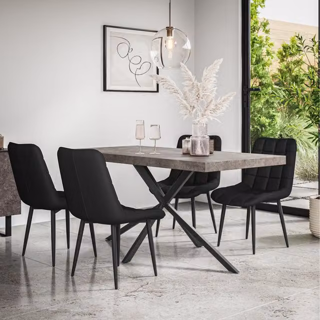 More4Homes Donni Dining Table and 4 Nova Faux Leather Chairs in Black and Grey with Concrete Effect Top