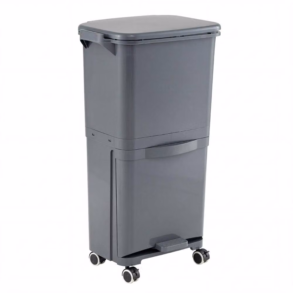 Costway Rolling Pedal Trash Can with 2 Removable Plastic Bins in Grey – 4