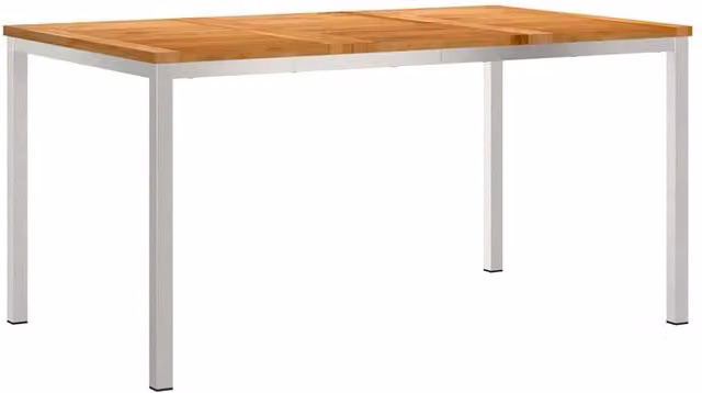 Berkfield Home Extendable Outdoor Dining Table in Brown Solid Teak Wood and Stainless Steel, W/D/H: 150 x 90 x 75 cm