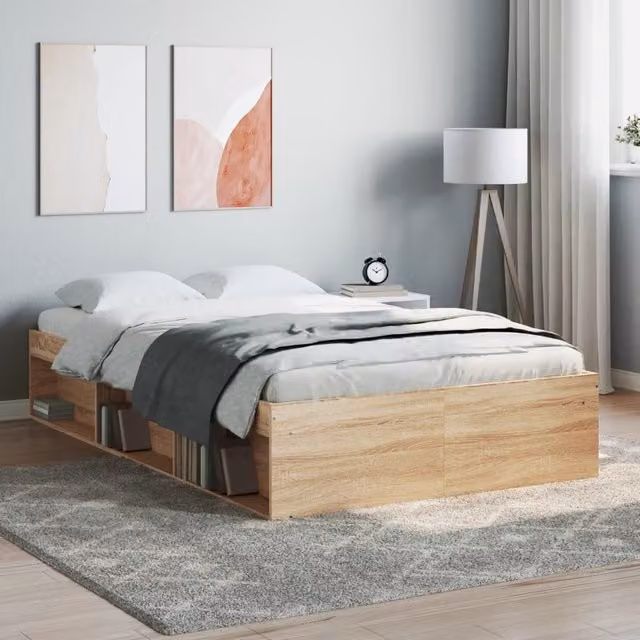 Berkfield Home Sonoma Oak Small Double Bed Frame in Brown, W/D/H: 120 x 190 cm – 1