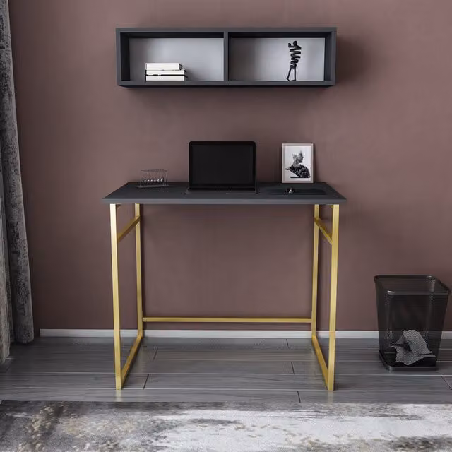 Decorotika Hussum Computer Desk in Gold and Anthracite