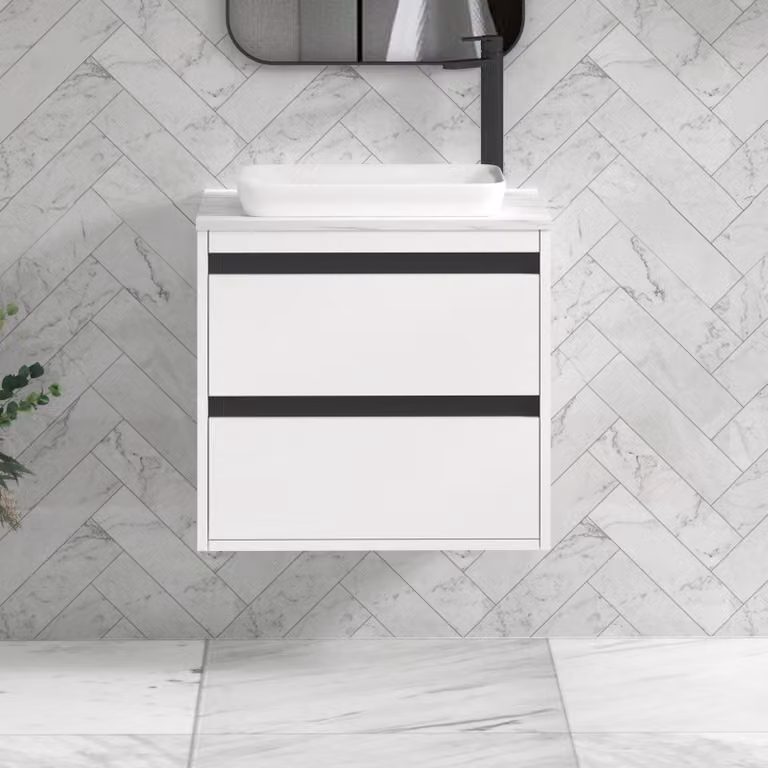 Royal Bathrooms Orion 600mm Matt White Wall Hung Vanity Unit with Qubix Basin and Black Accent Trim