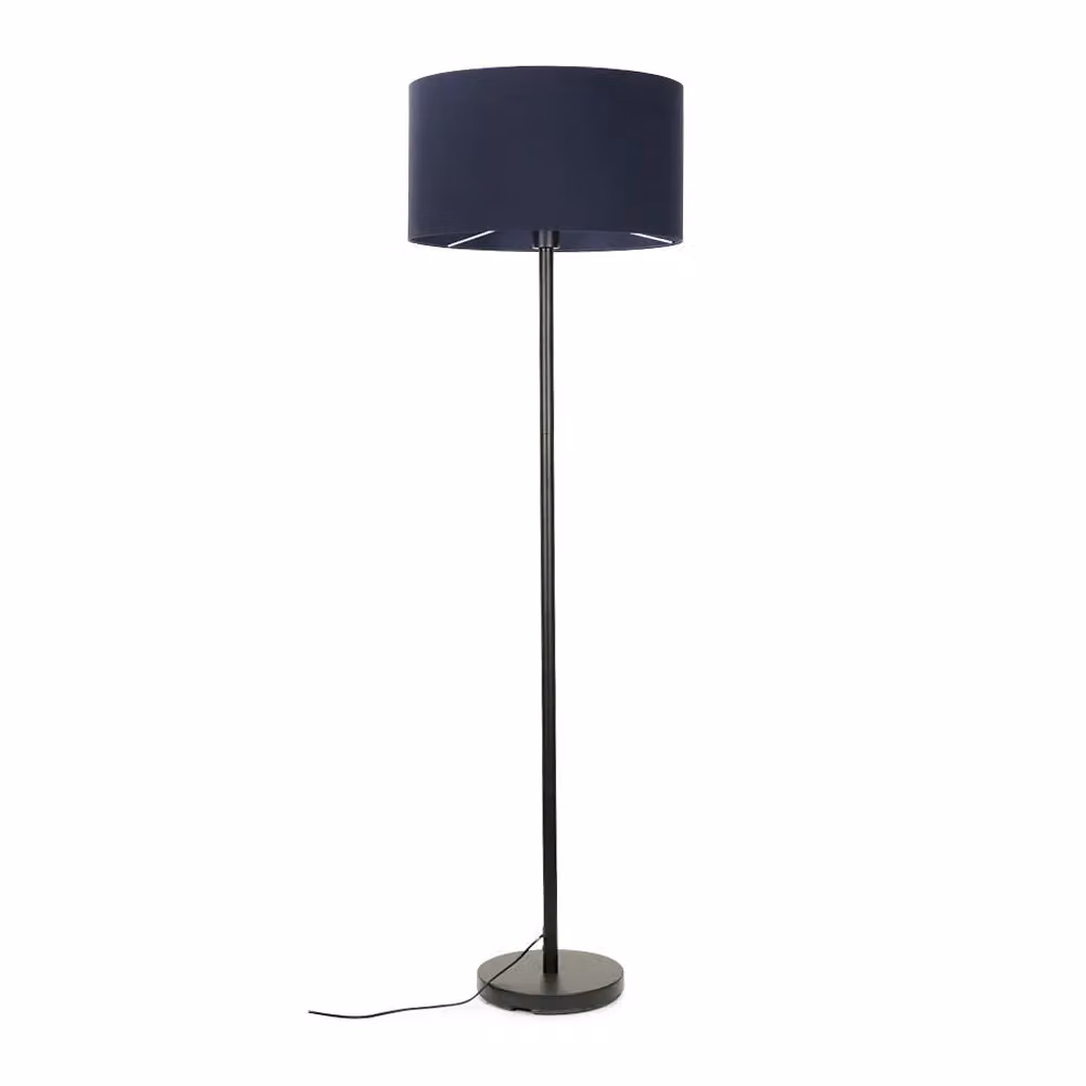 ValueLights Charlie Modern Floor Lamp with Blue Fabric Cylinder Shade and Black Metal Base – 2
