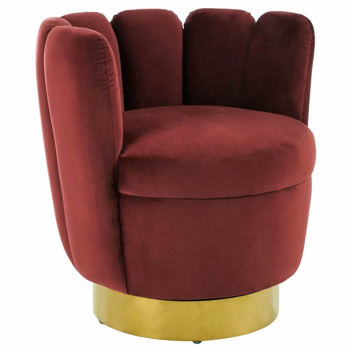 Fifty Five South Red Velvet Swivel Accent Chair with Gold Base – 5