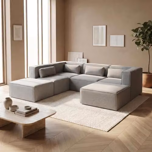Abakus Direct Doris U-shape Modular Sofa in Grey with Fabric Upholstery and Solid Wood Frame – 4