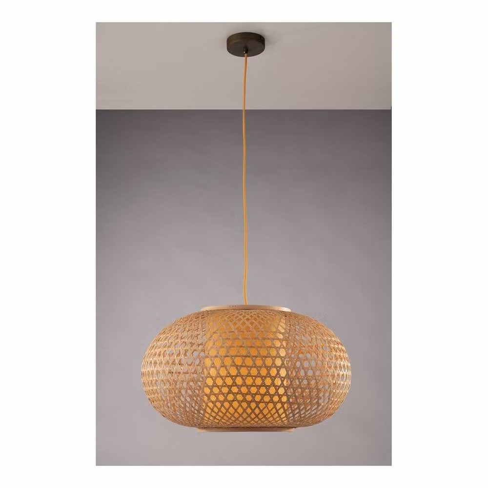 Netlighting ZEN Wire Frame Pendant Ceiling Light in Brown Bamboo and Metal, W: 60 cm, D: 60 cm, H: 35 cm – 2