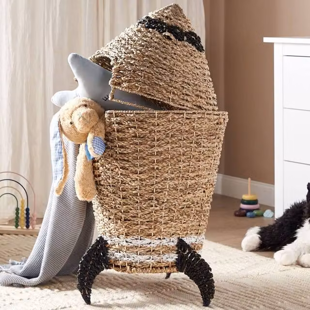 Wyld and Coco Beige Seagrass and Rattan Rocket Toy Basket