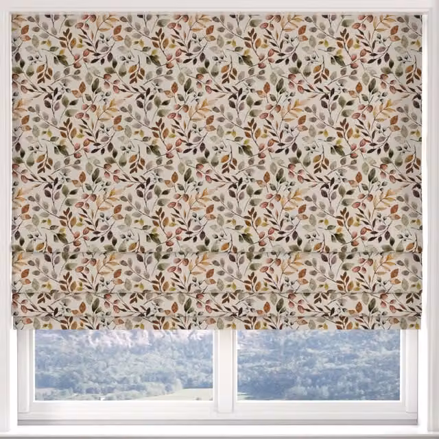 ANTE DECOR Lecco Made to Measure Blackout Roman Blind in Rust Floral Design