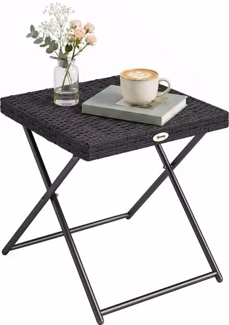 Outsunny Black Rattan Folding Garden Coffee Table with Metal Frame – 1
