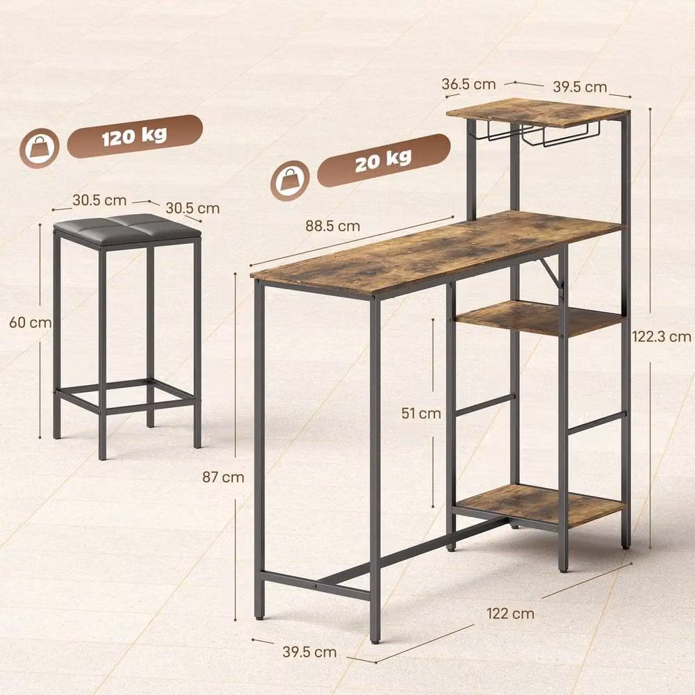 FORGEVIO 3-Piece Breakfast Bar Table and Stools Set in Brown and Black – 2