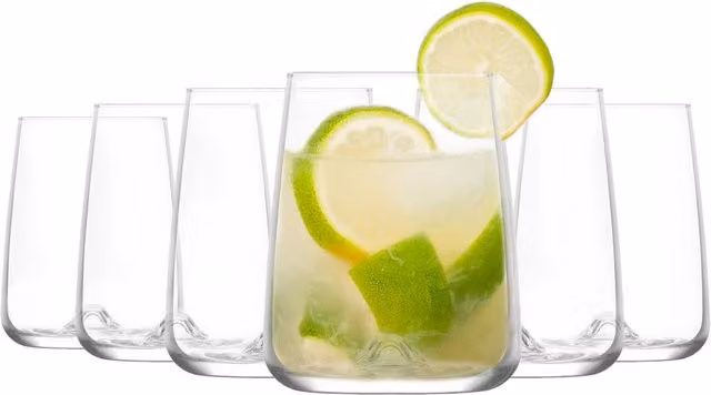 LAV Terra Transparent Glass Highball Tumblers, 590ml, Pack of 6