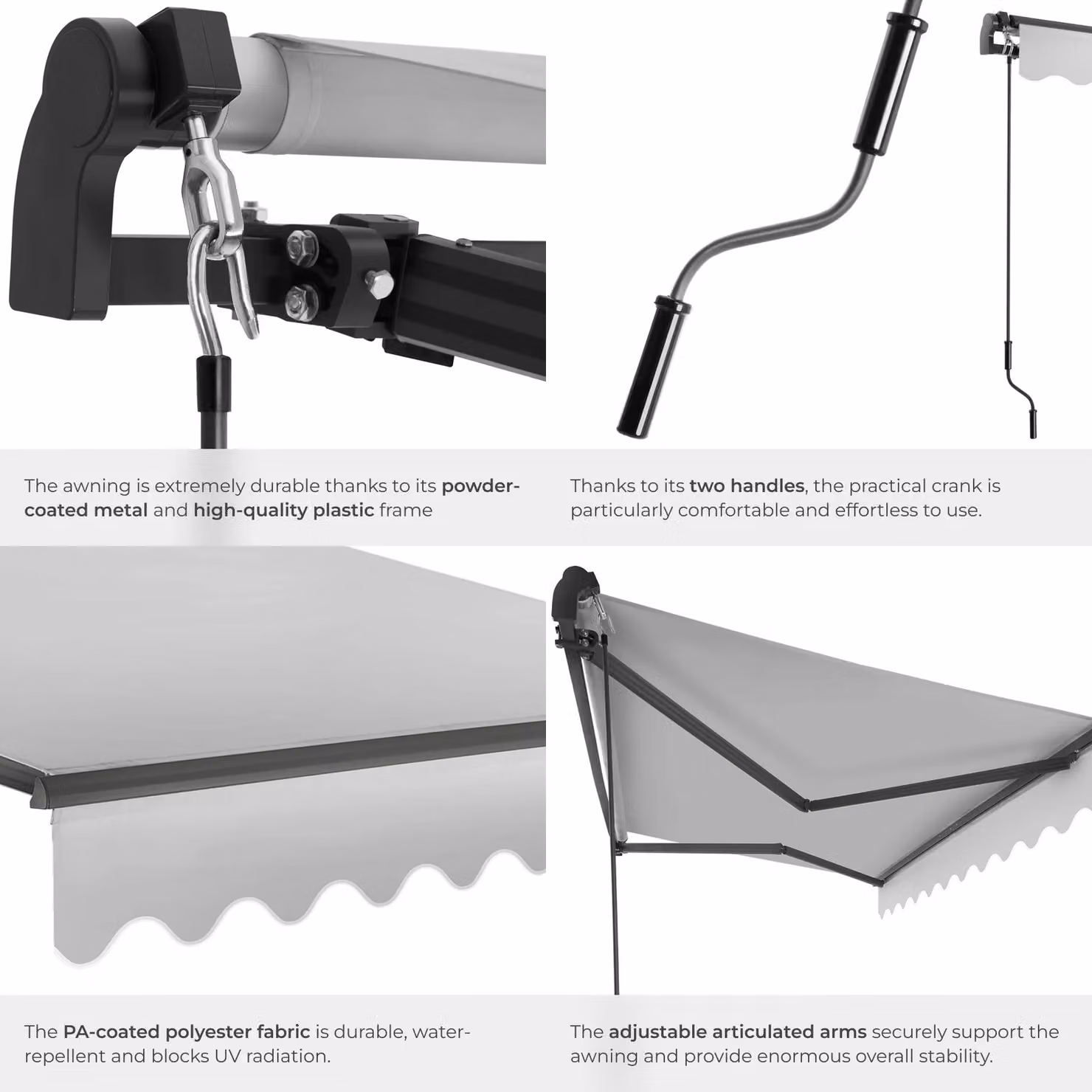 tectake Ornella Retractable Wall-Mounted Awning in Light Grey, W/D: 250 x 200 cm – 4