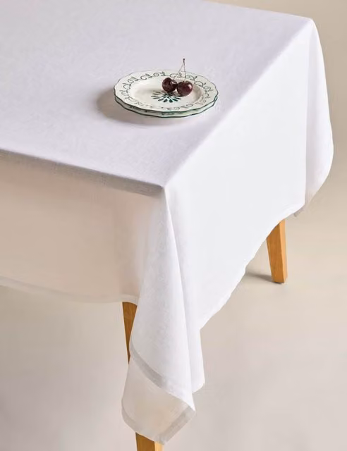 M&S White Pure Linen Rectangular Tablecloth