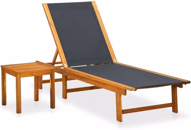 Berkfield Home Sun Lounger with Table in Brown Solid Acacia Wood and Textilene