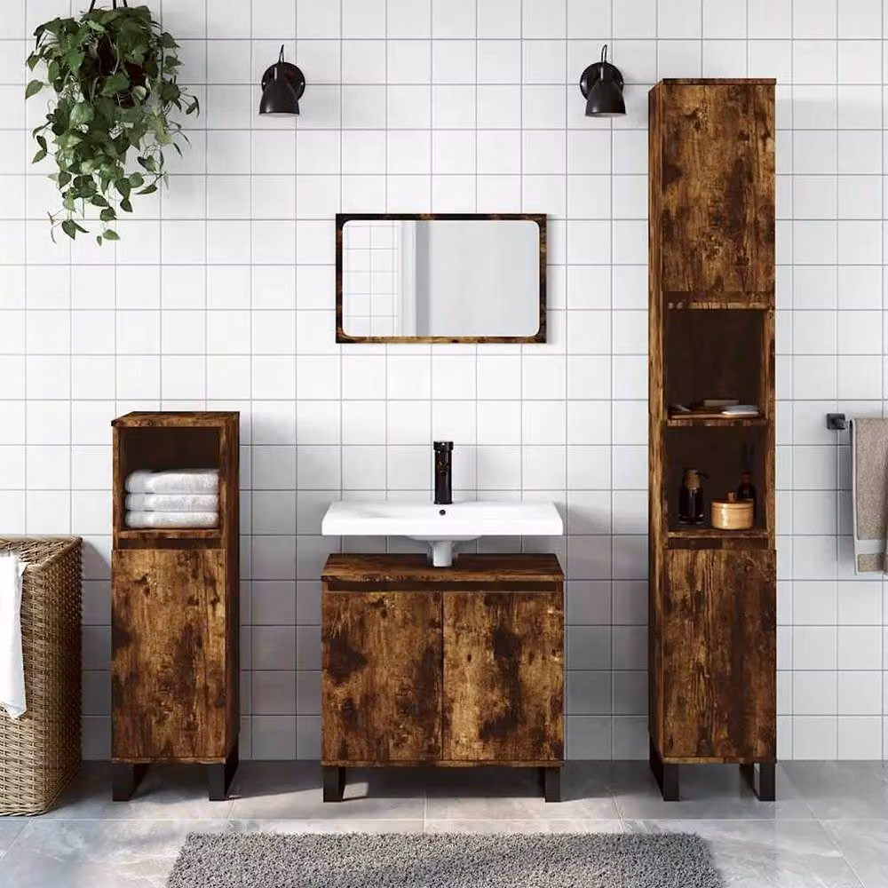 Berkfield Home Durable Freestanding Bathroom Cabinet in Smoked Oak Brown, W/D/H: 58 x 33 x 60 cm – 2