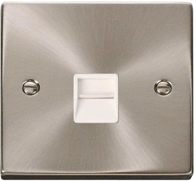 SE Home Satin Brushed Chrome Master Telephone Single Socket in Metallic Silver