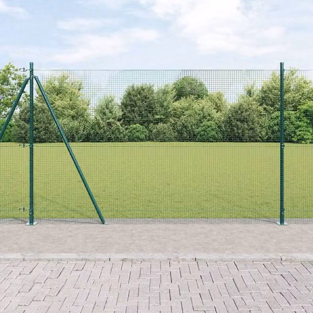 Berkfield Home Green Galvanised Steel Round Mesh Fence Post Set of 2
