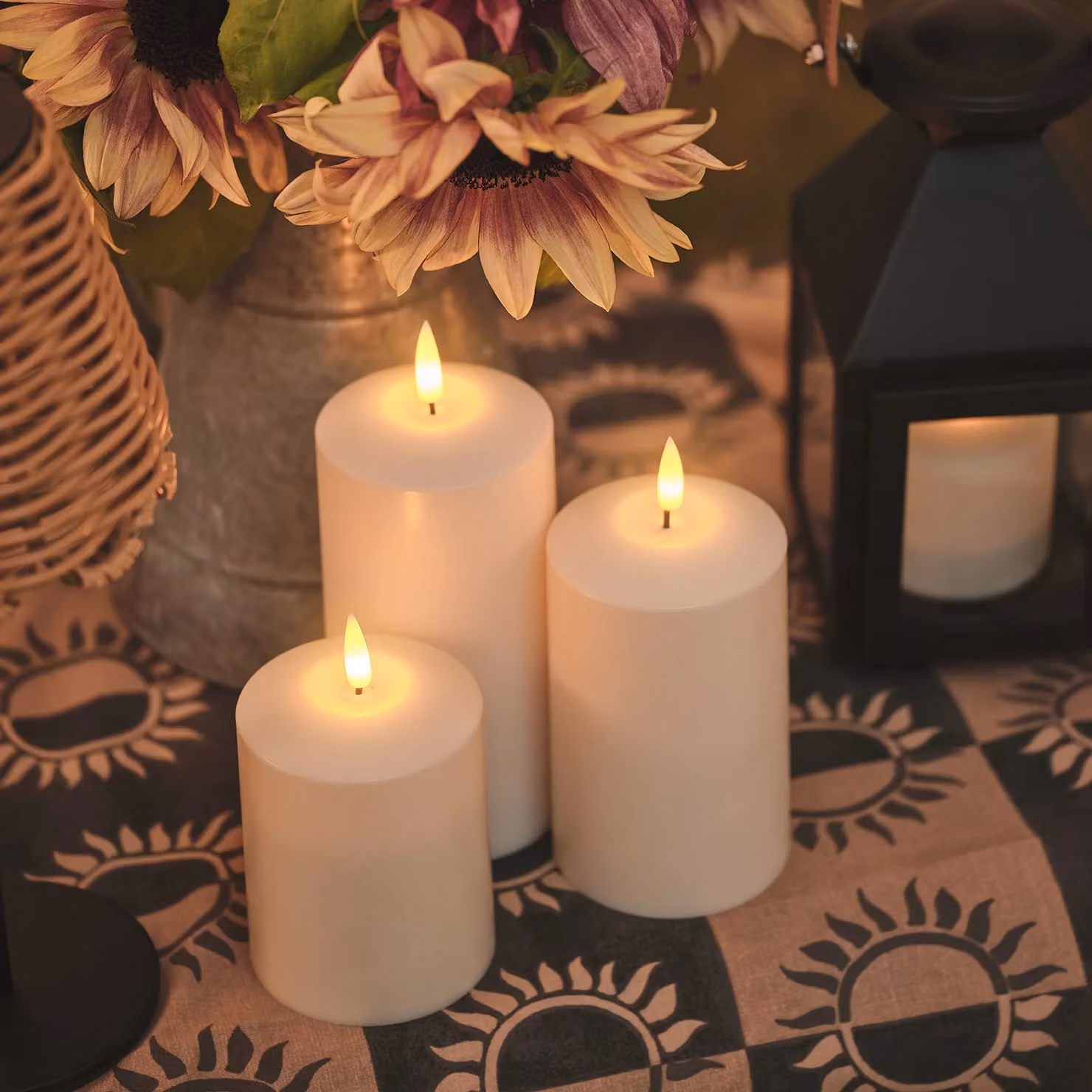 TruGlow Waterproof Outdoor Pillar Candle Trio in White with Remote Control and Timer