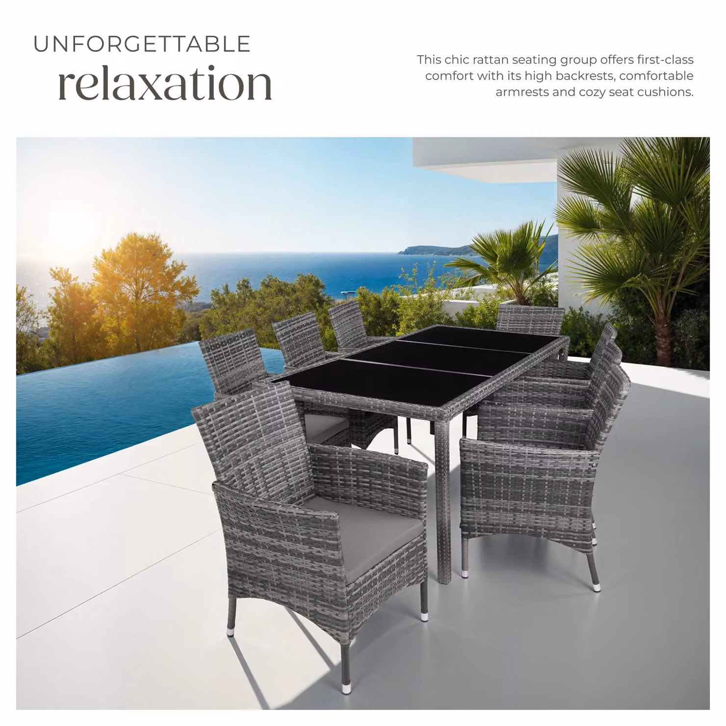 tectake Almansa Modern Grey Rattan Garden Furniture Set for 9 Adults – 4