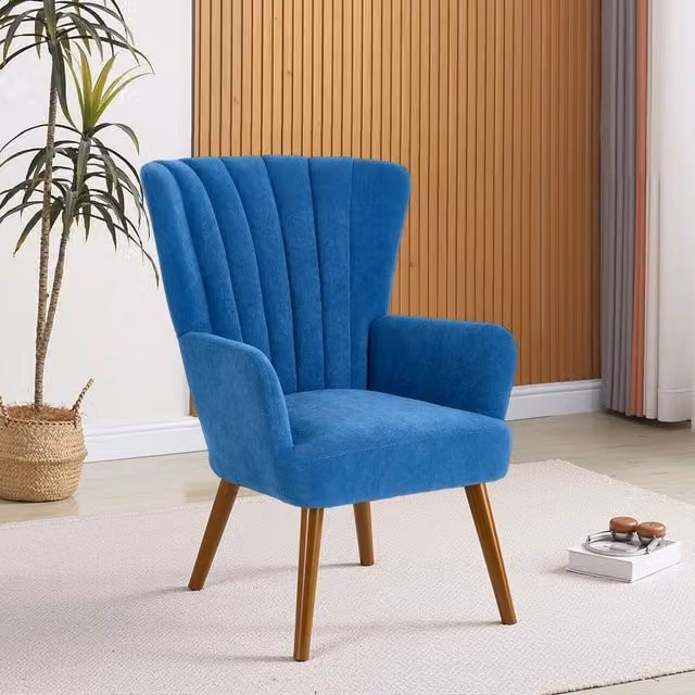 Kelvenix Modern Blue Velvet Accent Chair with Armrests and Metal Frame – 1