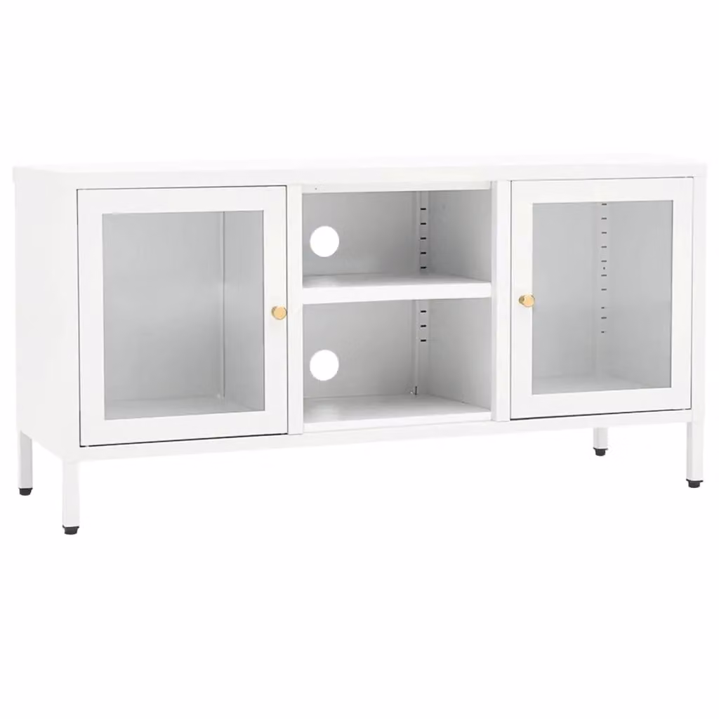 Berkfield Home White TV Cabinet with Steel and Glass, W: 105 cm, D: 35 cm, H: 52 cm – 2