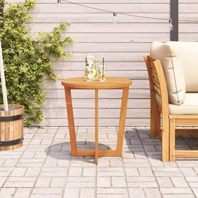 Berkfield Home Round Acacia Wood Garden Side Table in Brown, Diameter: 70 cm, Height: 75 cm